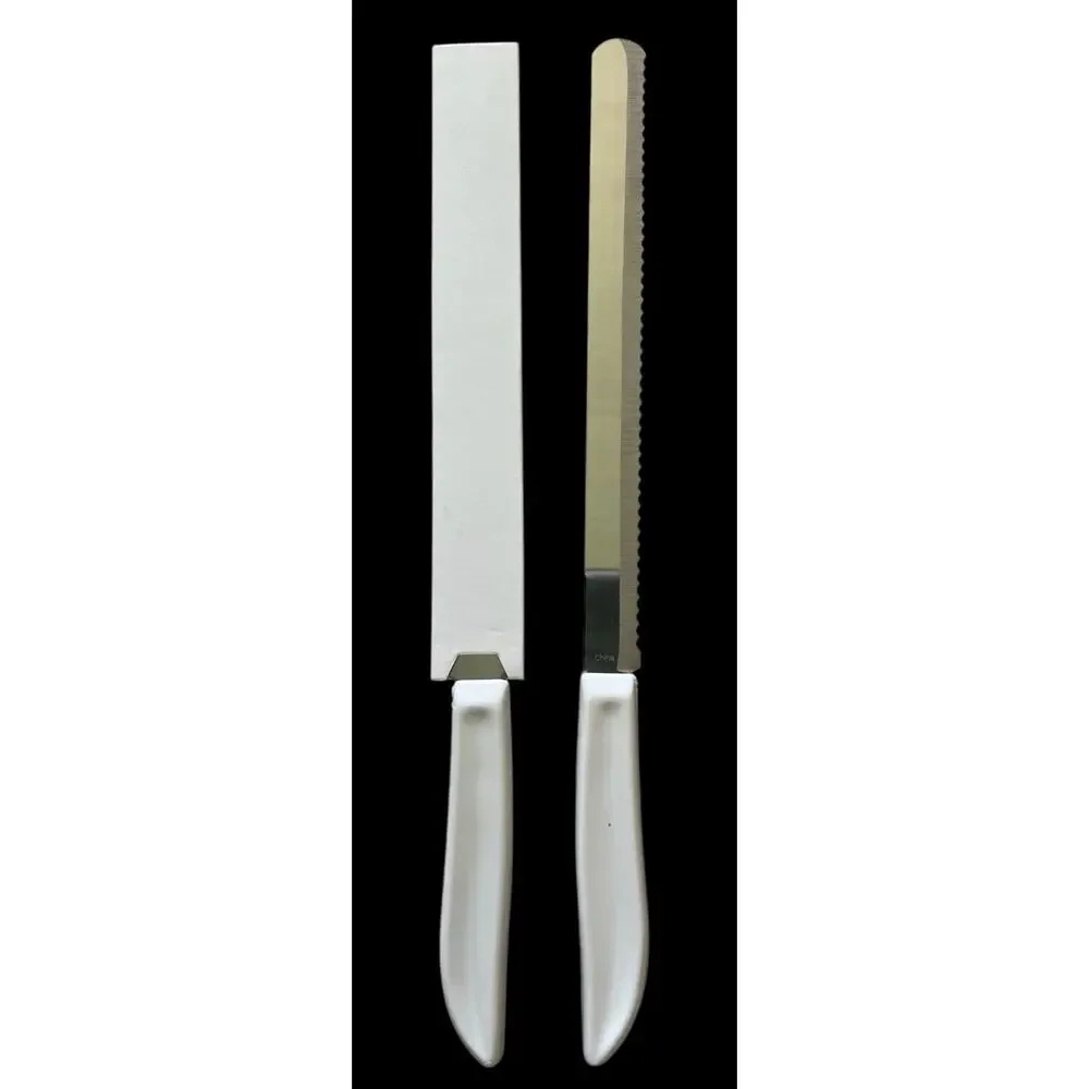 NEW 2 GINSU Knives Serrated Kitchen Sharp Carving Edge Stainless Steel White (B)